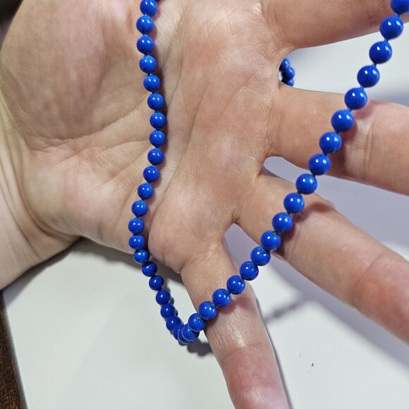 Oops A Daisy Bright Blue Beaded Necklace 18" Spring Ring Clasp - Picture 2 of 12